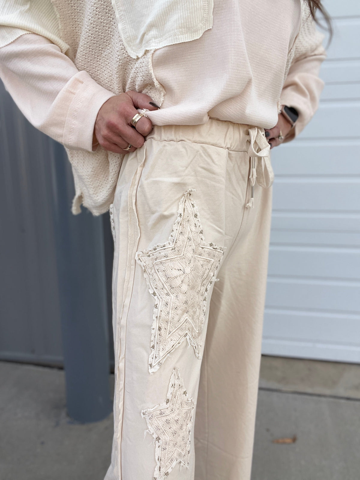 POL Star Light Star Bright Wide Leg Star Patch Pants In 2 Colors *Final Sale*