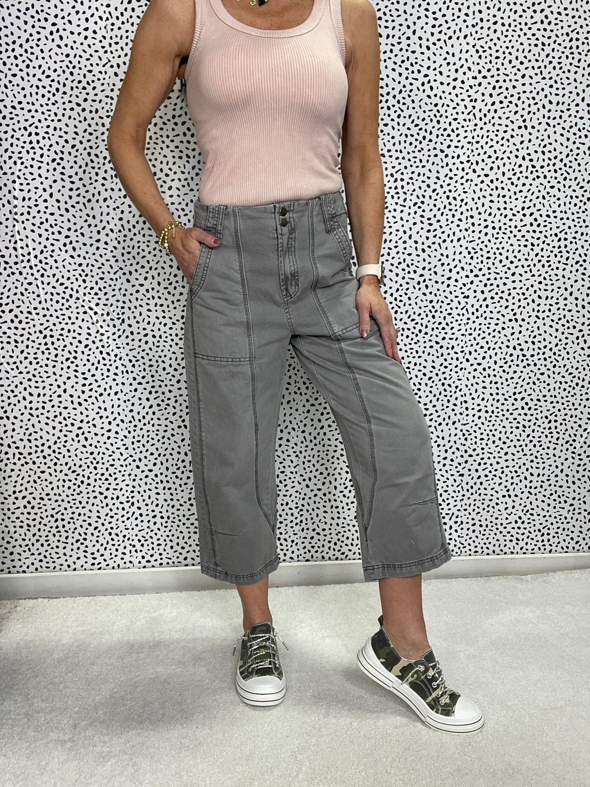 Oli & Hali Everything Left Cropped Trouser Pants In Grey *Final Sale*