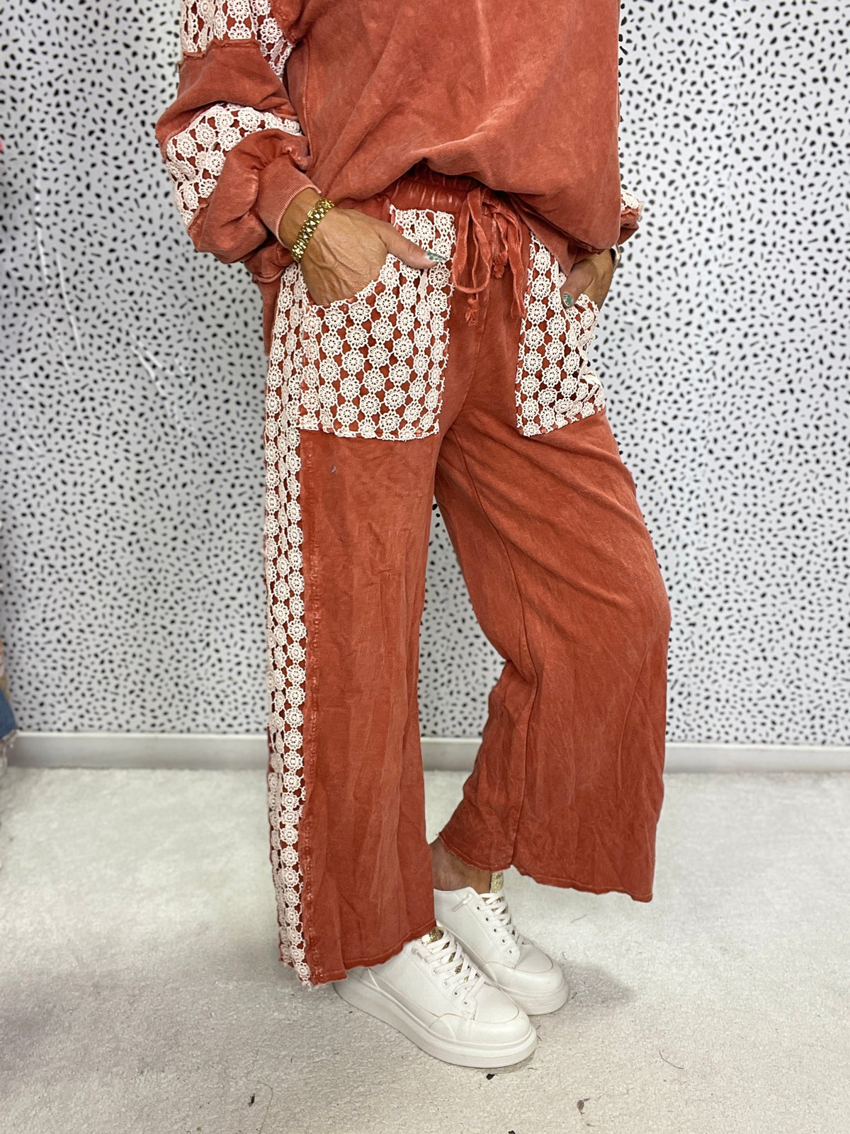 Mineral Wash Floral Daisy Trim Pants In 6 Colors
