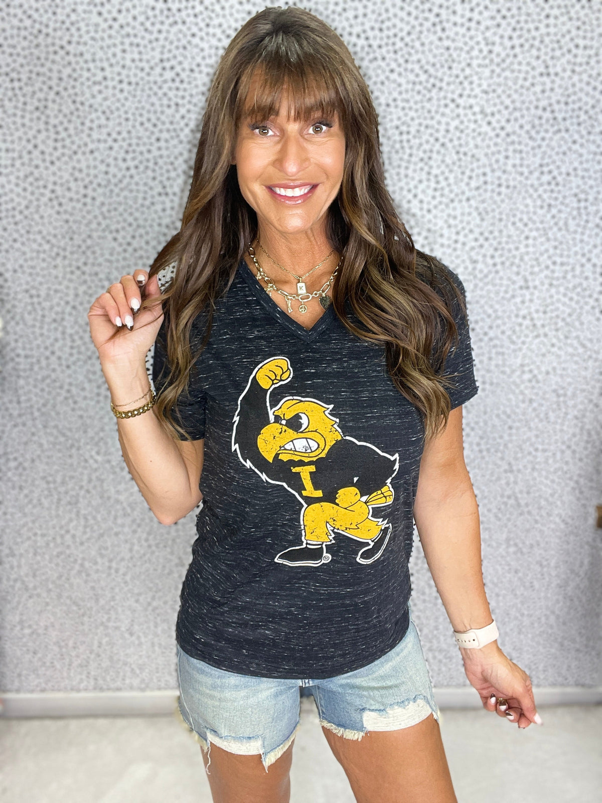 Fighting Herky Black Marble V Neck Tee