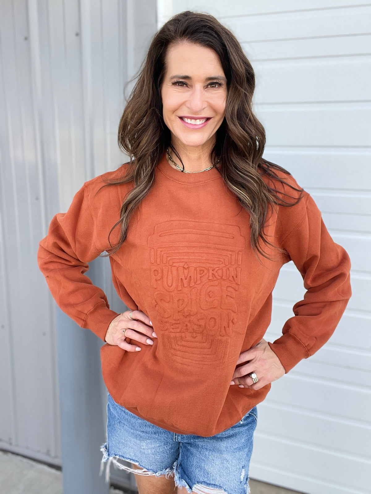 Corn Maze Pumpkin Spice Latte Embossed Crewneck Sweatshirt *Final Sale*