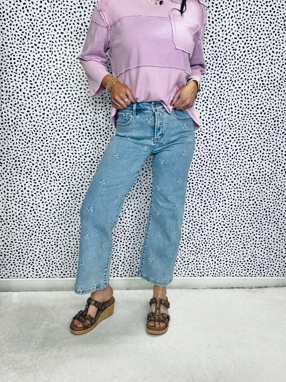 Risen Gwendolyn High Rise Crop Wide Embroidered Jeans 010 In Light