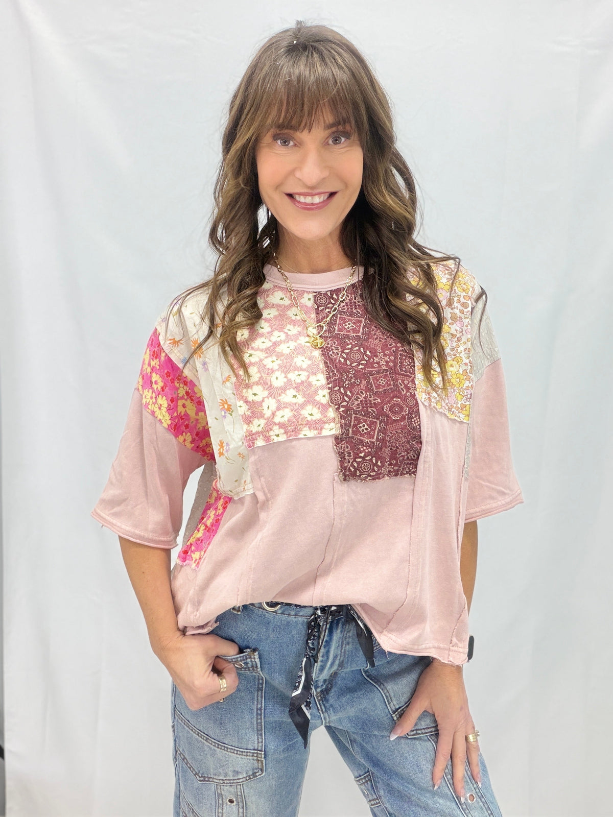 Oli & Hali You Make Me Sing Patchwork Top In 2 Colors