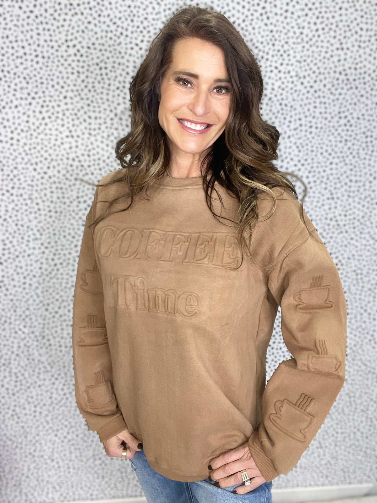 Coffee Time Embossed Crewneck Sweatshirt *Final Sale*