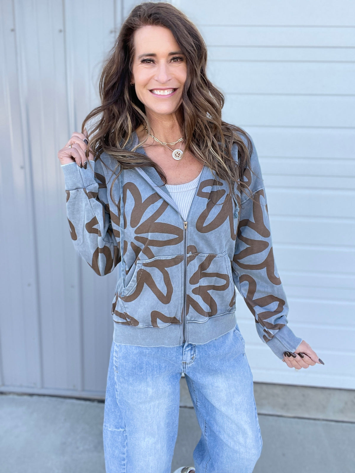 The Perfect Flower Print Zip Up Hoodie In 2 Colors