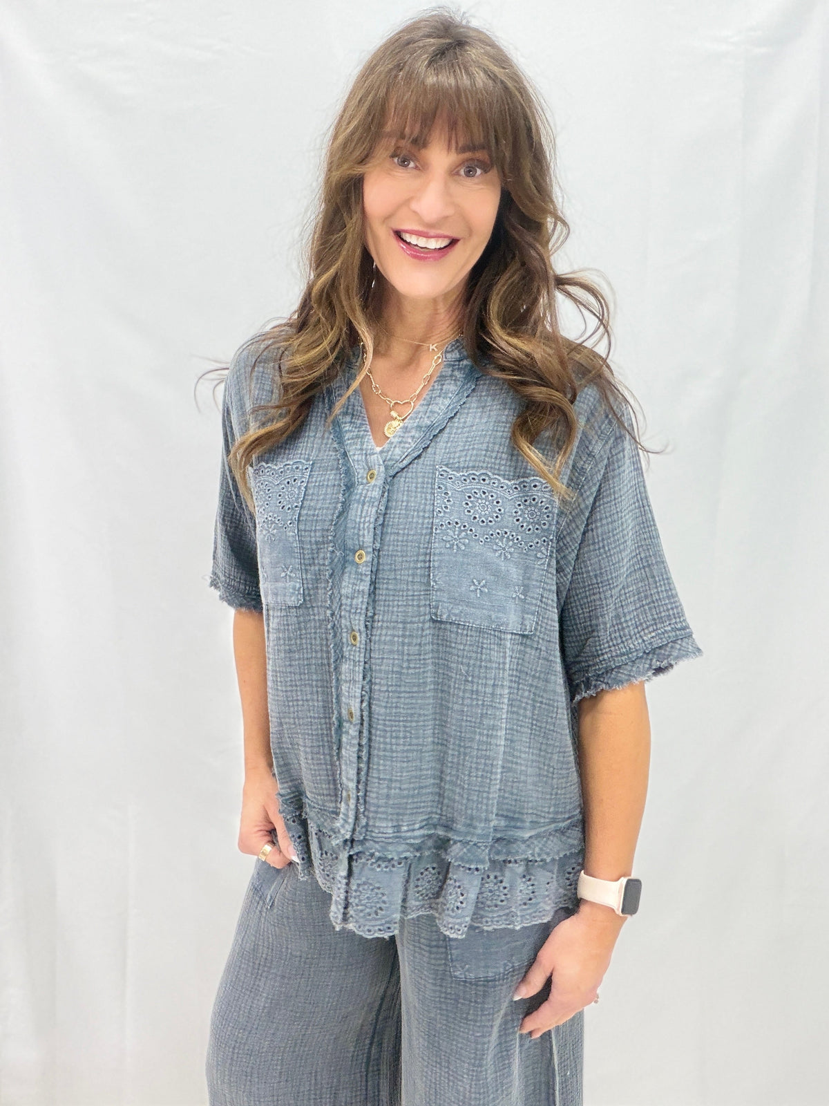 Calming Myself Button Down Top In 3 Colors