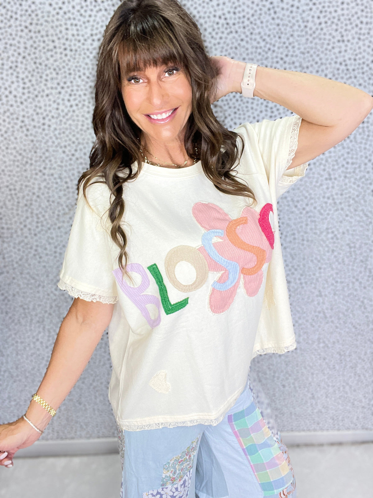 Washed Lace Blossom Patch Top In 2 Colors