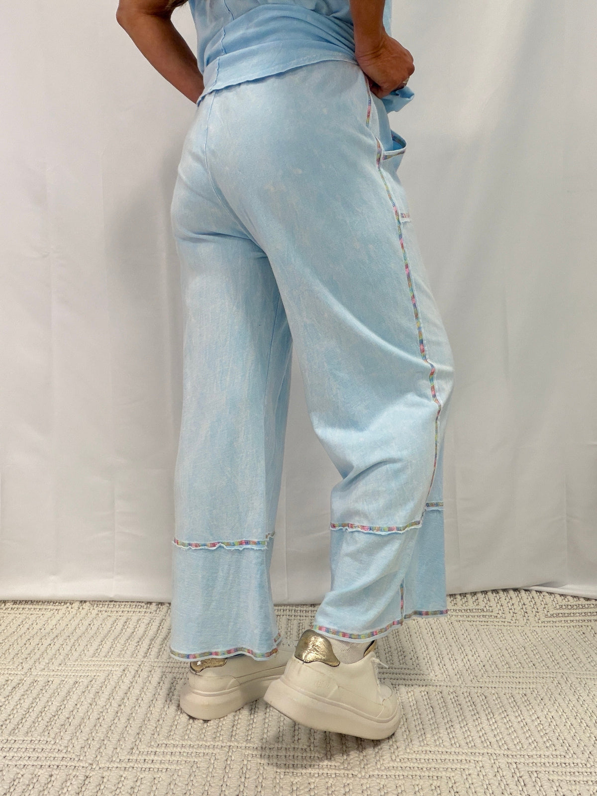 Mineral Washed Rainbow Threads Wide Leg Pants in 2 Colors