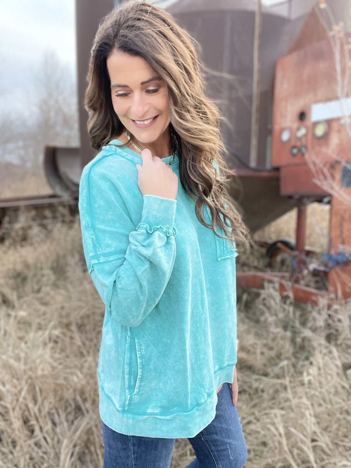 Frosted Details Casual Pullover Crewneck Top In 4 Colors *Final Sale*
