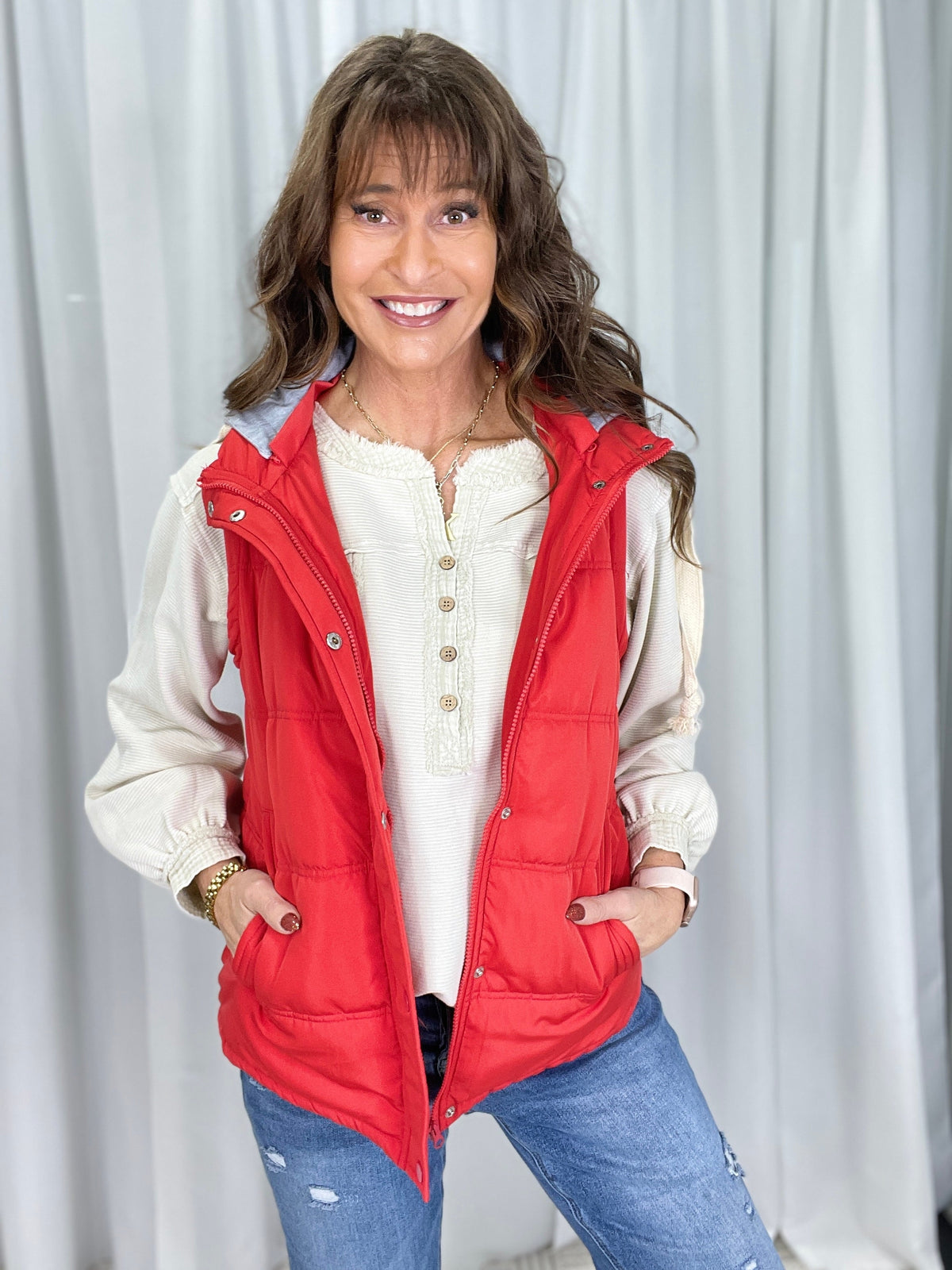 Red Switch Puffer Vest w/ 2 Detachable Hoodie