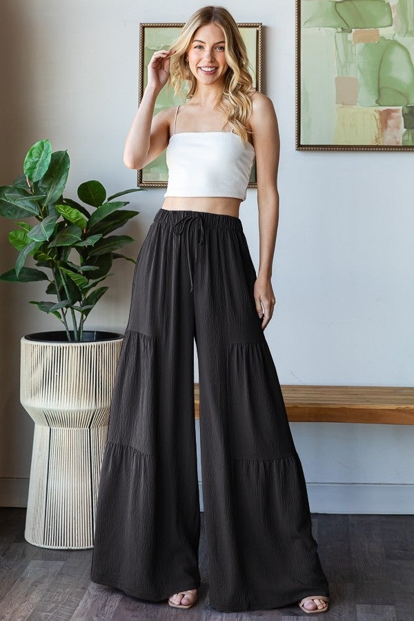 Wide Leg Elastic Band Side Pockets Pants In 2 Colors *Final Sale*