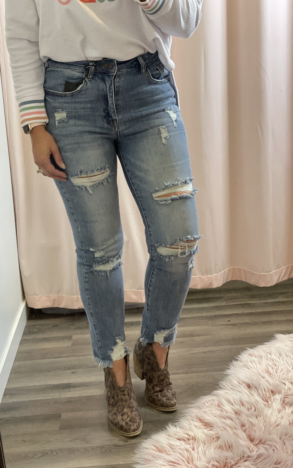 Risen Lizi Medium Blue Distressed Straight Leg Jeans 260M *Final Sale*