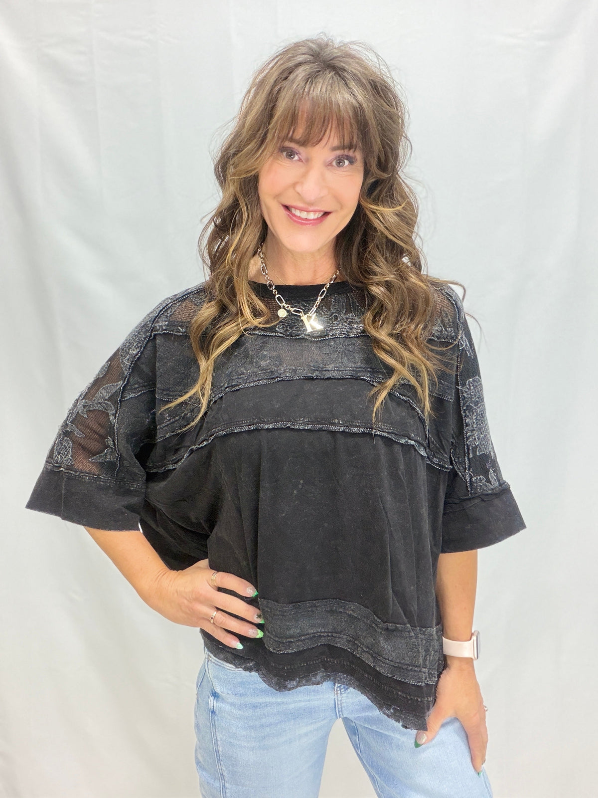 Oli & Hali Washed Lacey Loose Top *Final Sale*