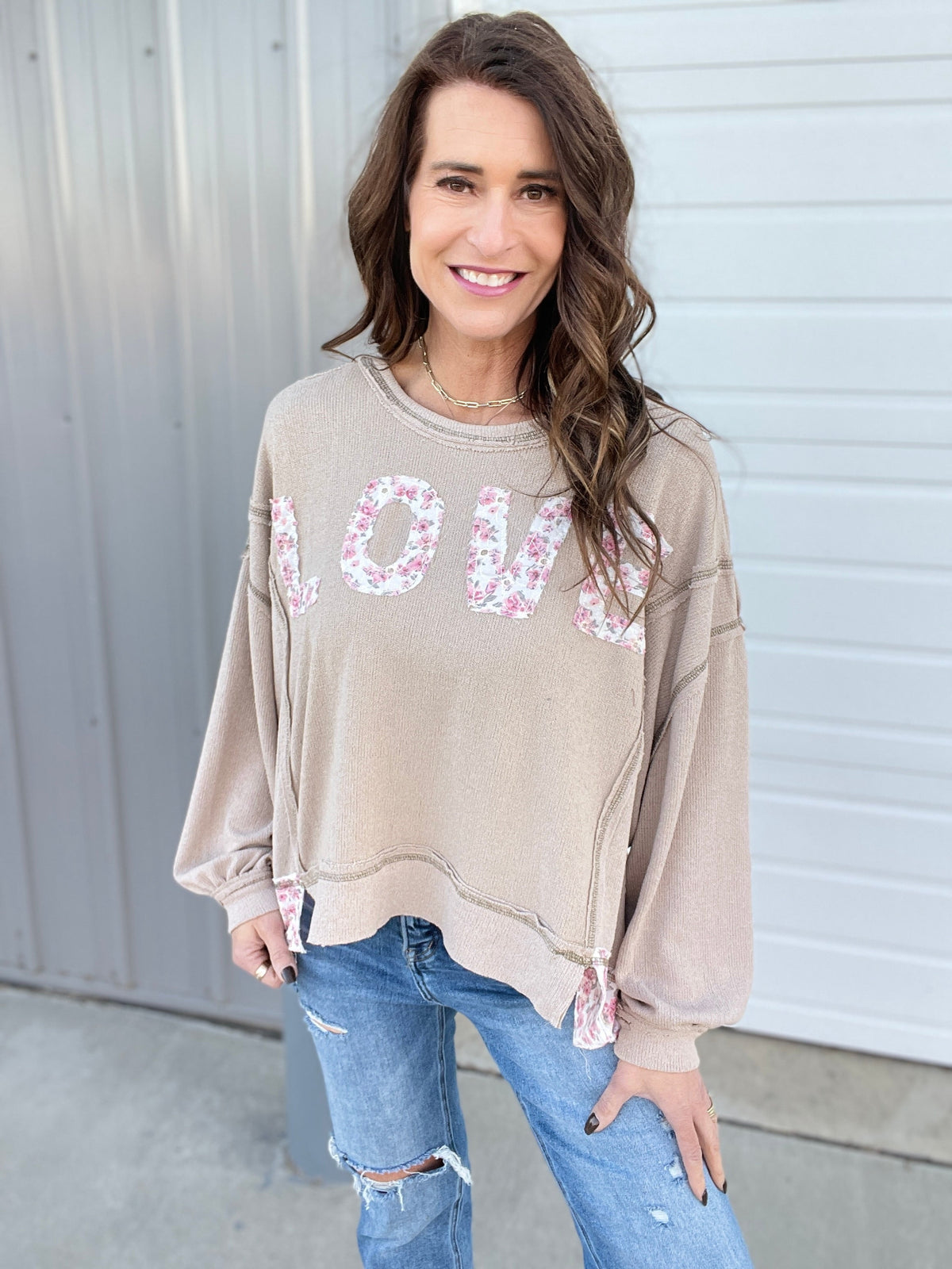 POL Love In Every Way Long Sleeve Love Patch Top In 2 Colors *Final Sale*