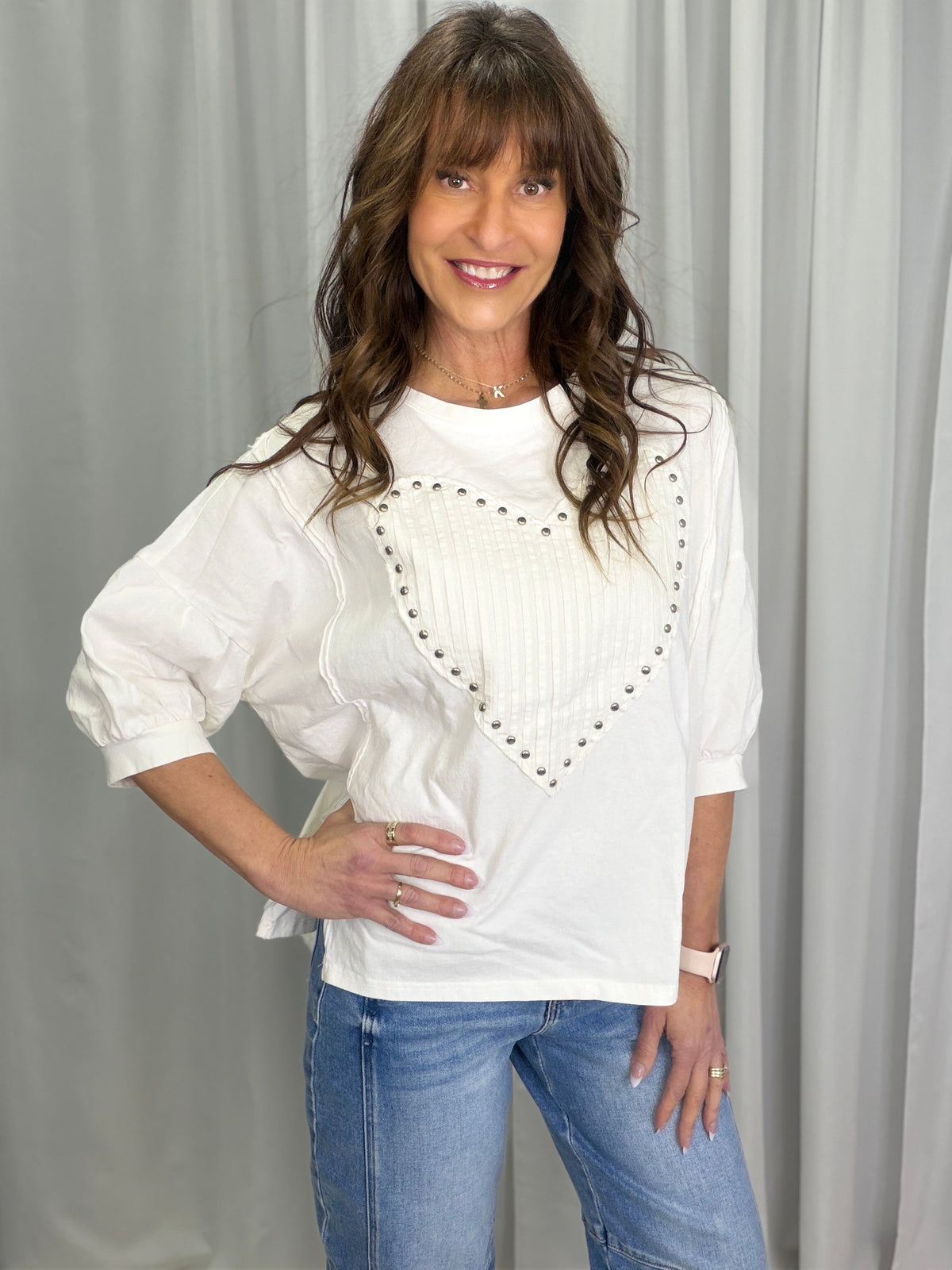 Charming Ways Heart Patch Top In 2 Colors