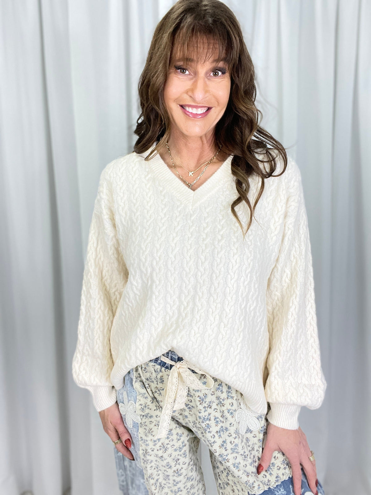 POL So Happy V-Neck Sweater In Cream *Final Sale*