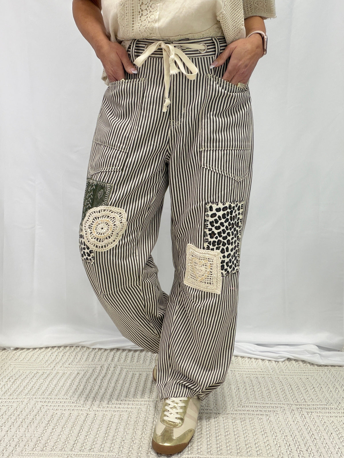 POL Whole Sky Patchwork Detail Pants In 2 Colors