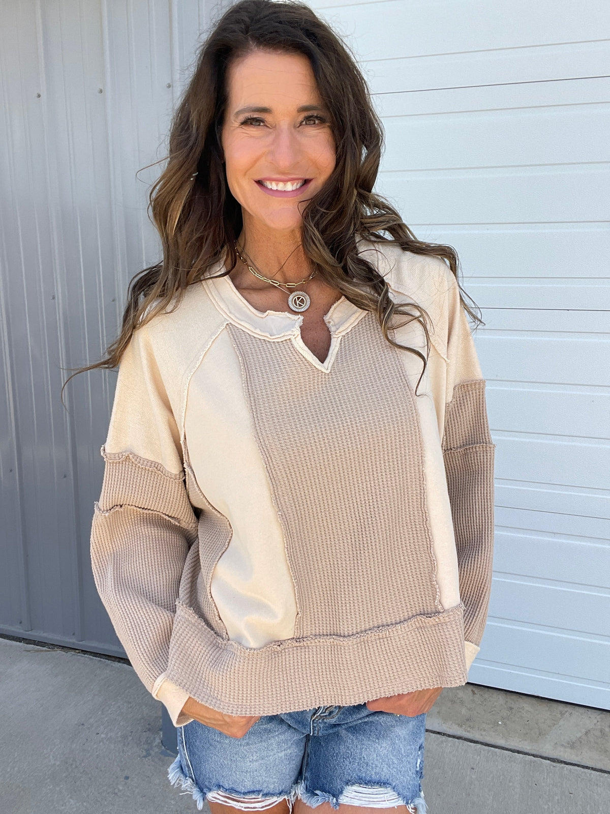 Pol Without You Multi Panel Oversized Top In 4 Colors: Ivory, Blue, Taupe, Brick *Final Sale*