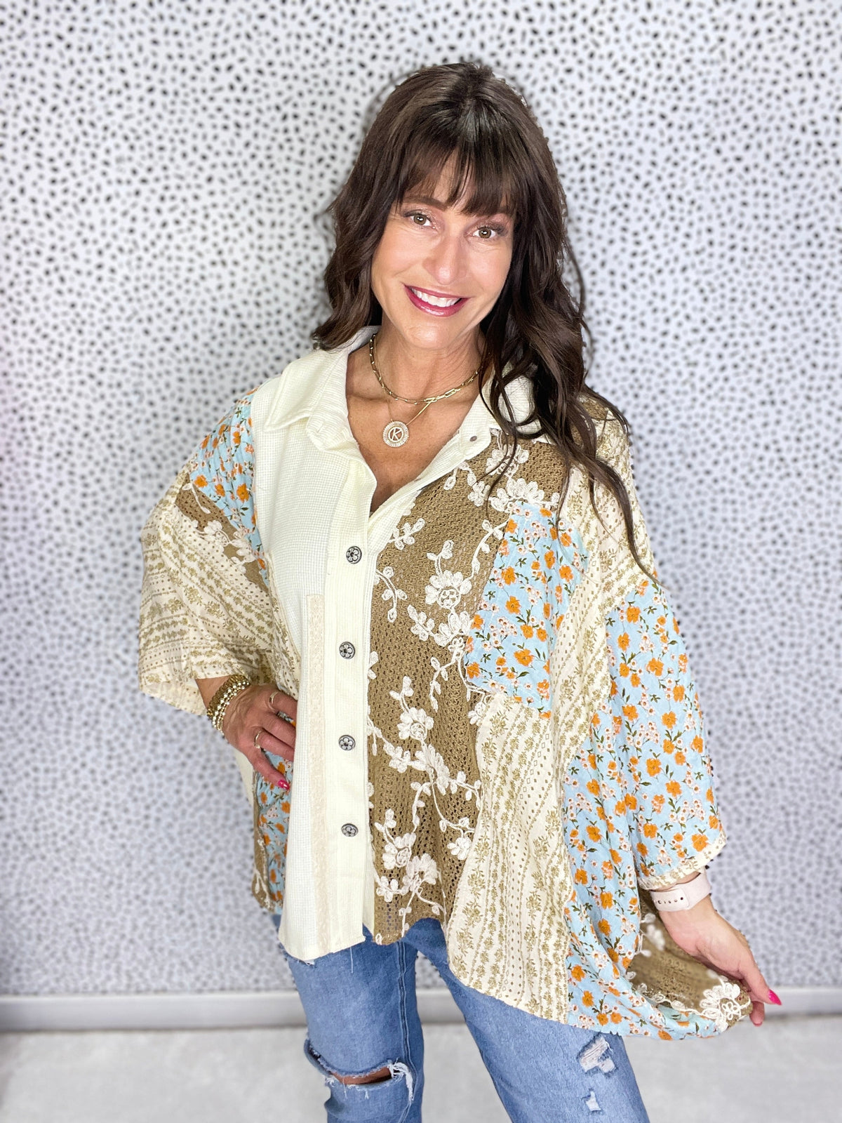 POL What To Say Thermal And Crochet Lace Mix Top In 4 Colors