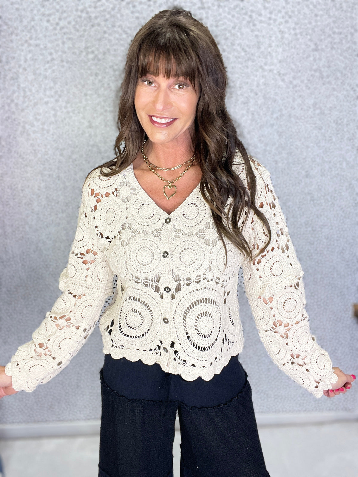 POL Fight For Me V-Neck Long Sleeve Crochet Cardigan In 2 Colors