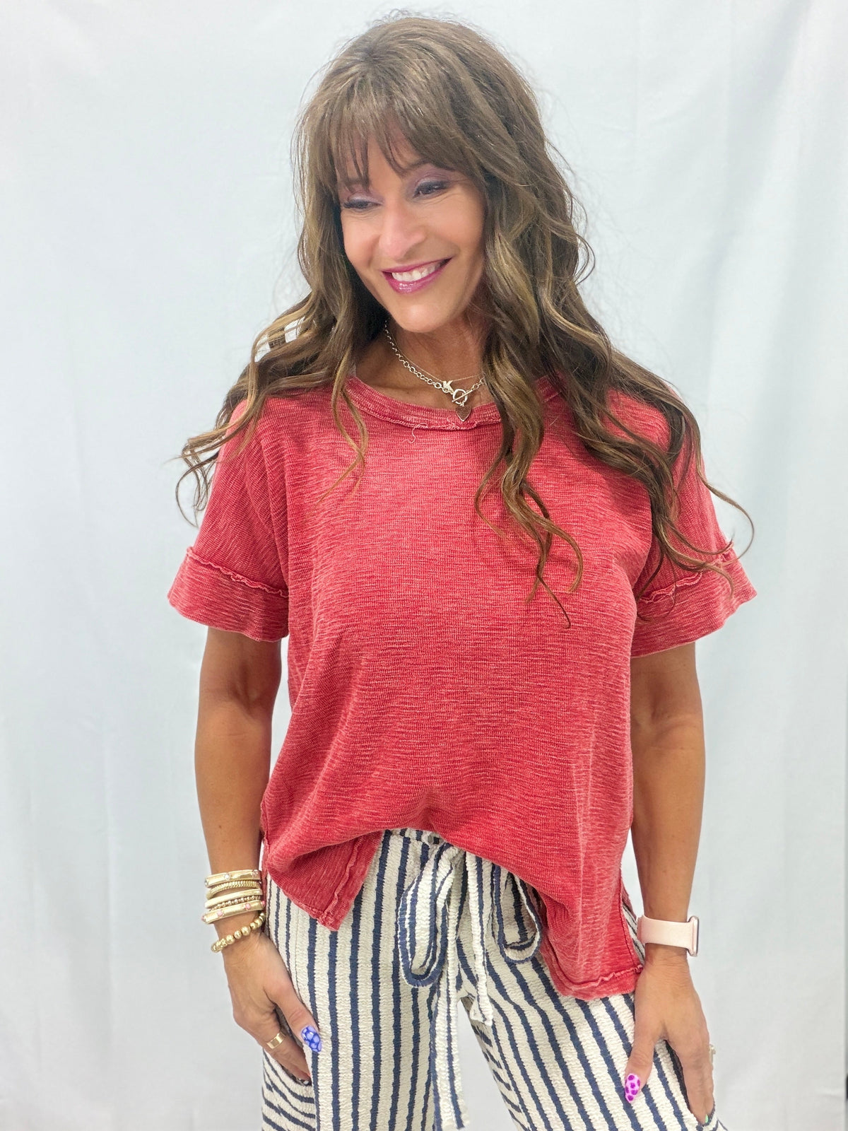 Cozy Crush Mineral Washed Scoopneck Top In Red