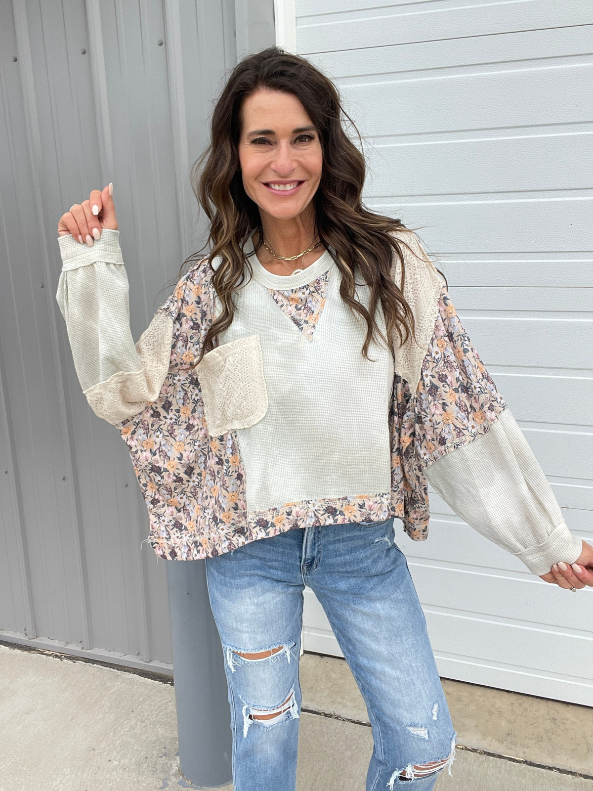 Pol Floral Paradise Accent Knit Crewneck In 4 Colors