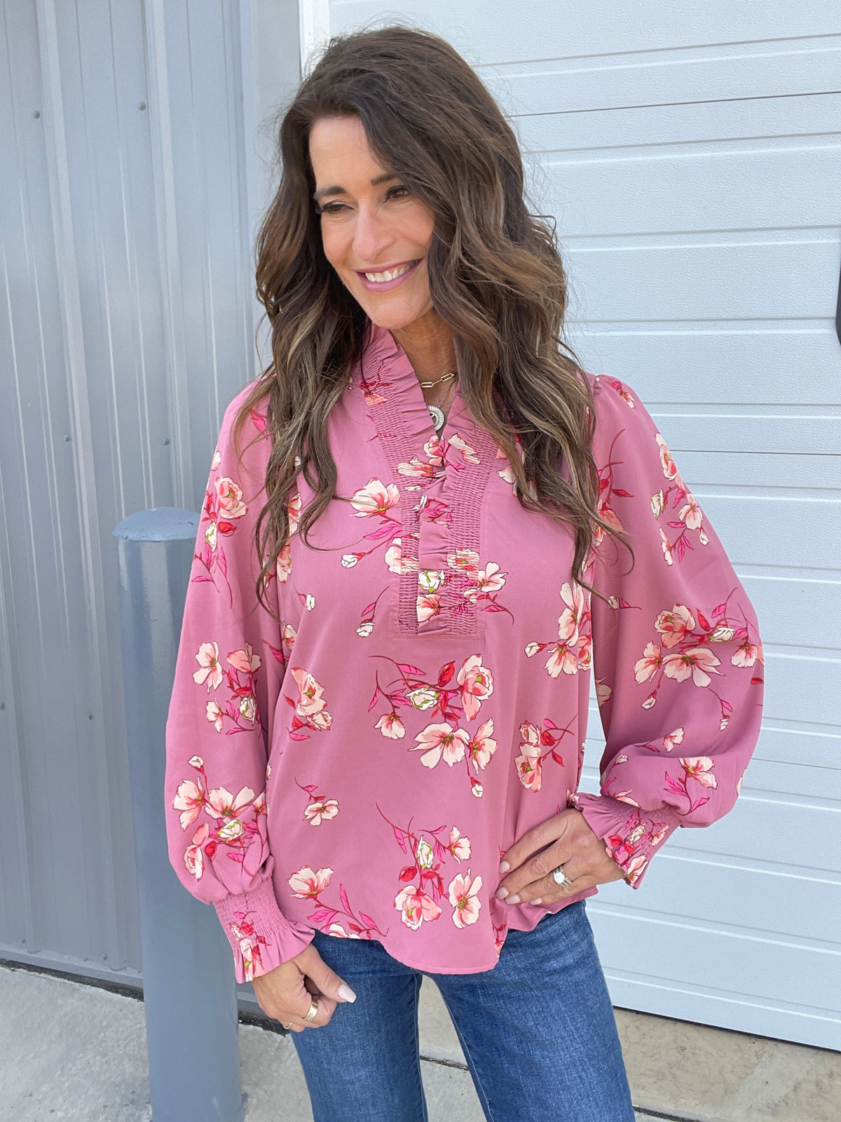 Beautiful Bliss Printed Woven Blouse In 2 Colors: Rose, Expresso *Final Sale*