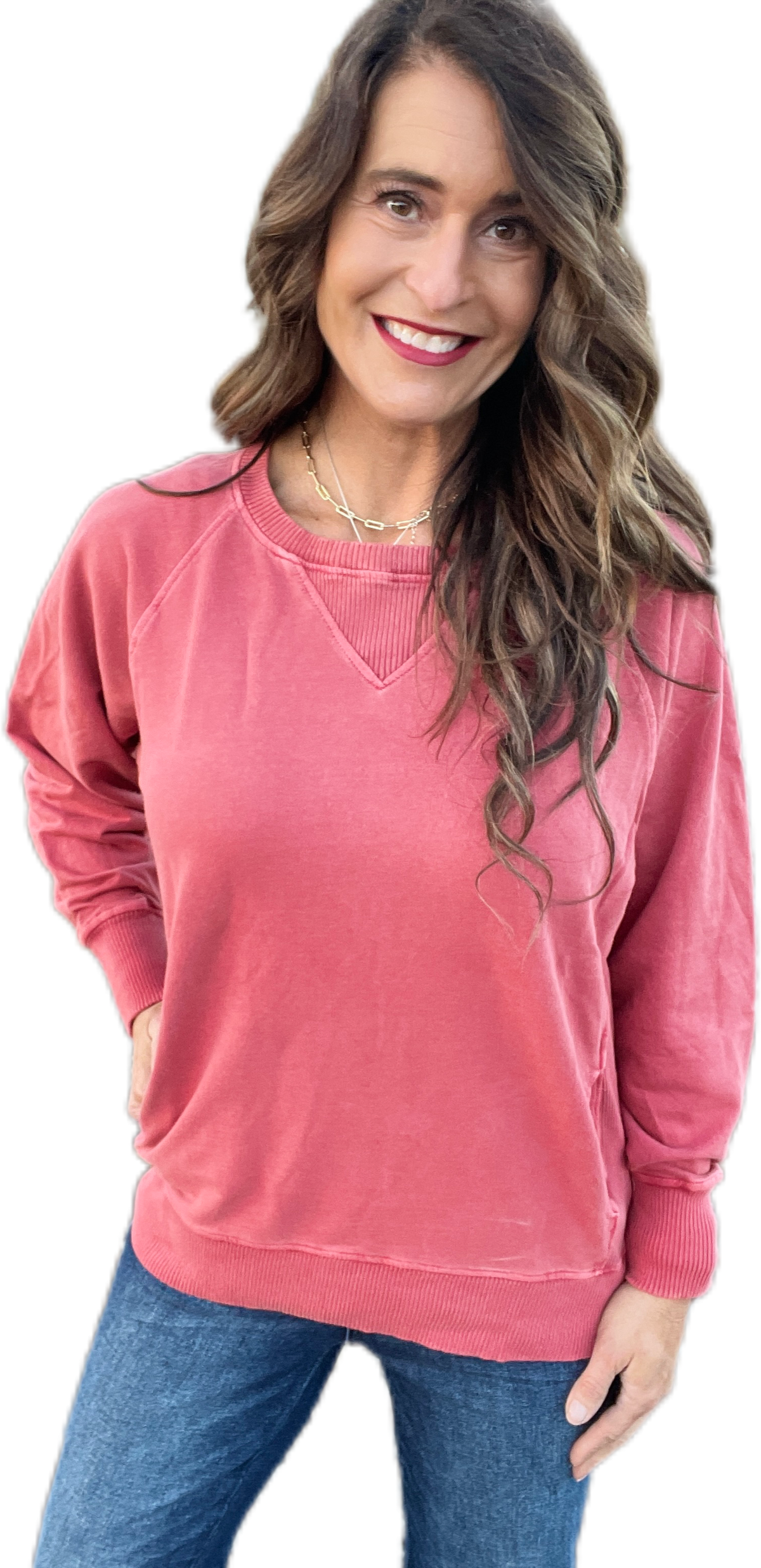 Cloud Wash Weekender Pullover With Pockets In Red *Final Sale*