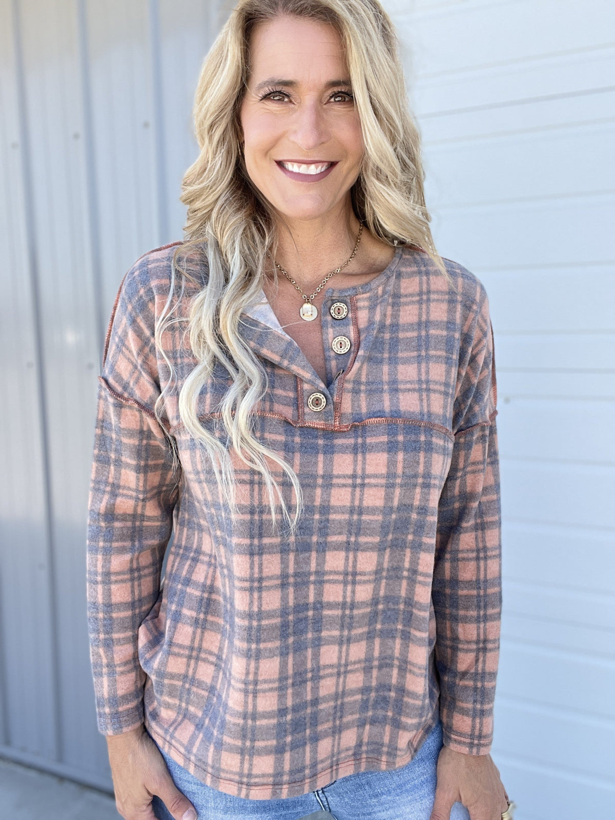Faded Days Plaid Top In Rust *Final Sale*