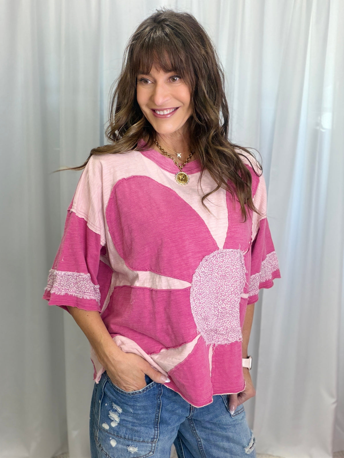 Oli & Hali Floral Punch Daisy Patch Top In 2 colors
