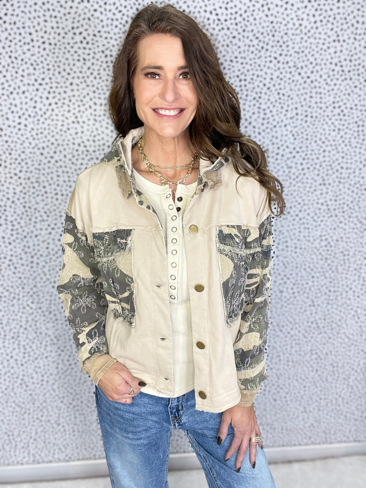 Oli & Hali Steady Hand Washed Camo Hooded Jacket In Camo *Final Sale*
