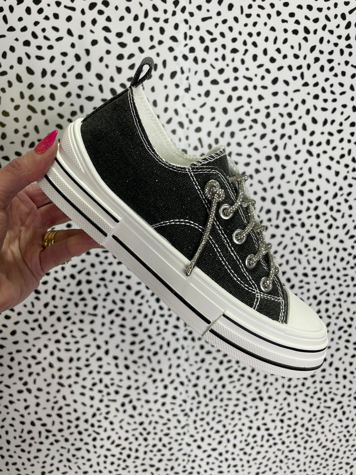 Very G Aman Bling Lace Sneakers In Black Sparkle *Final Sale*