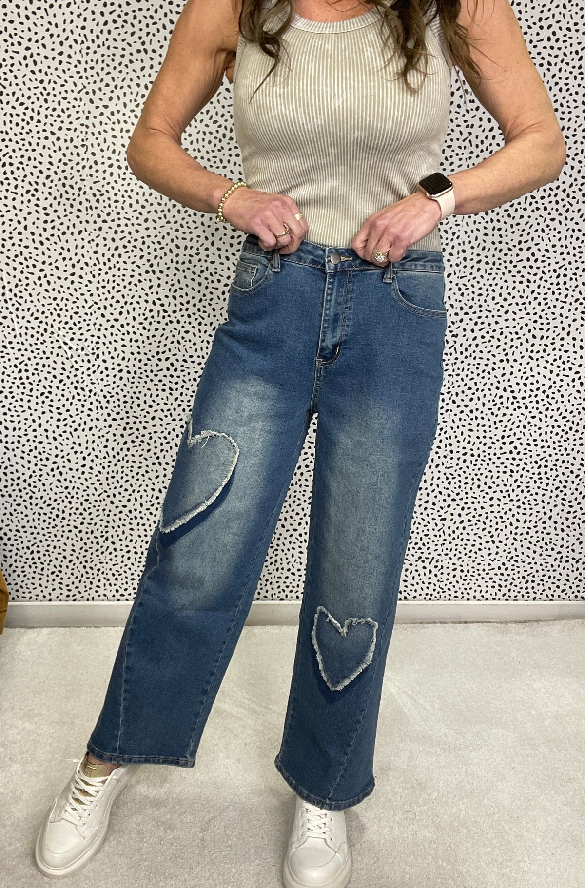 Gloria Heart Patch Stretch Denim Jeans 089 In Blue