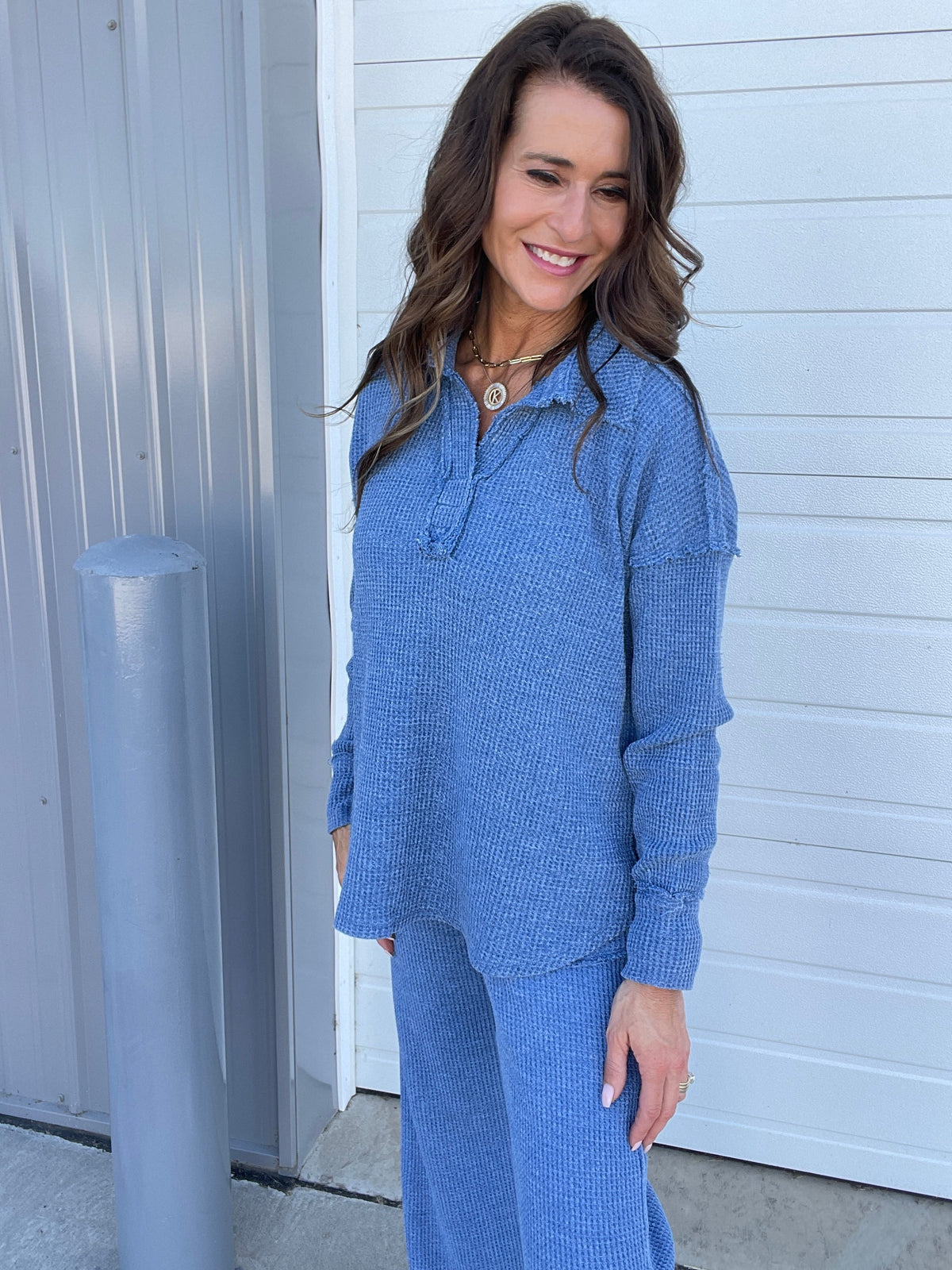 On To The Weekend Cotton Waffle Knit Top In 3 Colors: Black, Brown, Blue