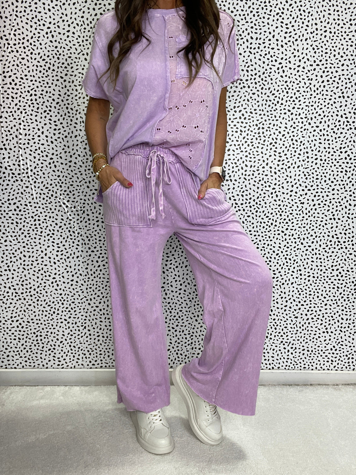Lucky Lady Ribbed Accent Easy Mineral Wash Pants In 6 Colors