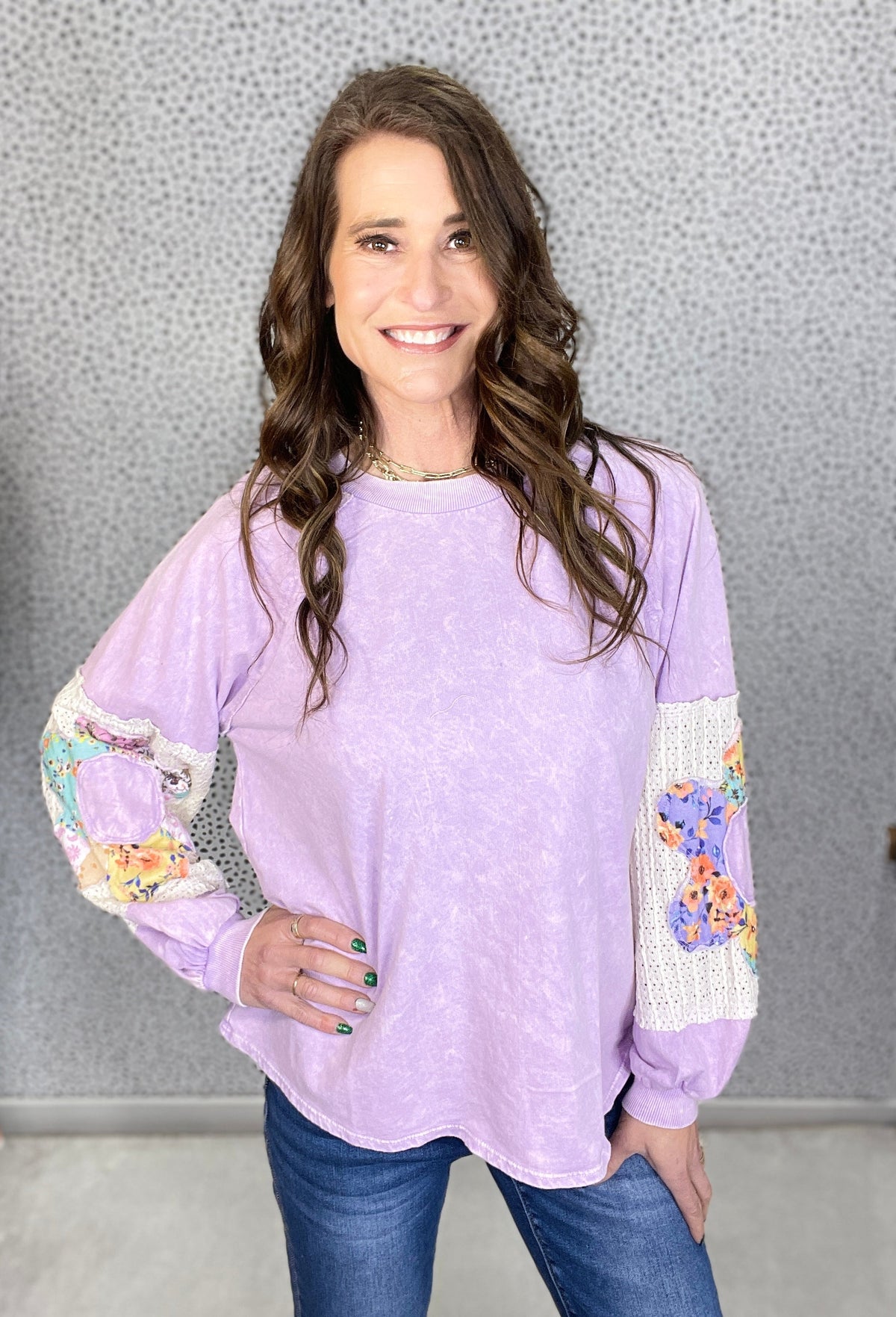 Still Playing Floral Patch Long Sleeve Top In 5 Colors *Final Sale*
