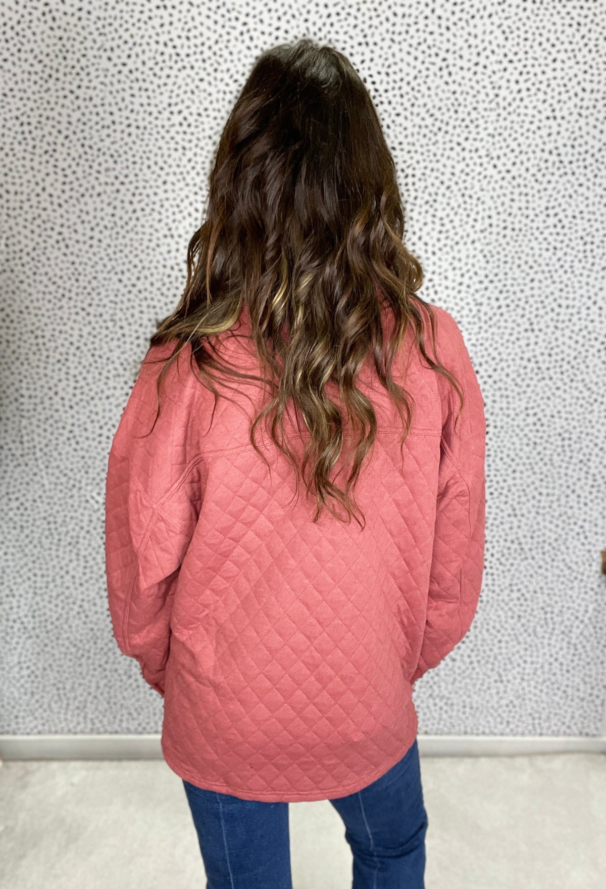 All I Need Oversized Quilted Knit Shacket In Marsala *Final Sale*