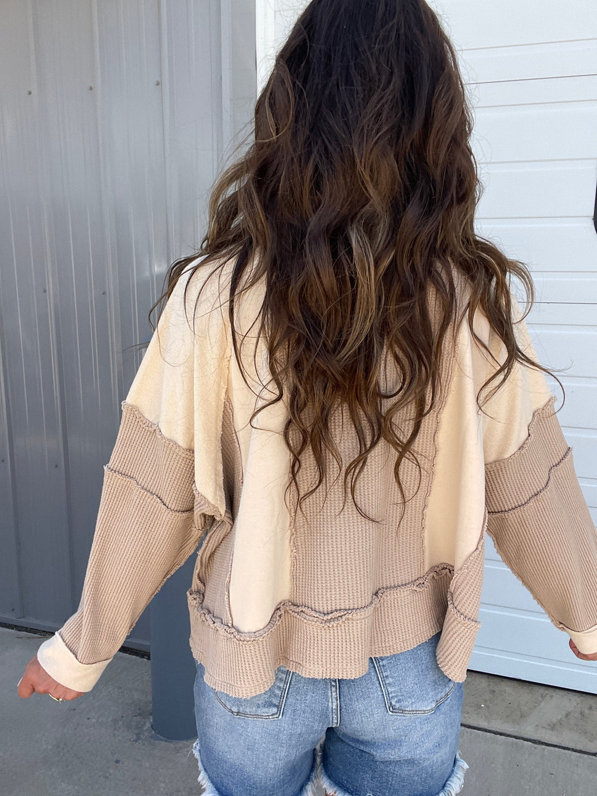 Pol Without You Multi Panel Oversized Top In 4 Colors: Ivory, Blue, Taupe, Brick *Final Sale*