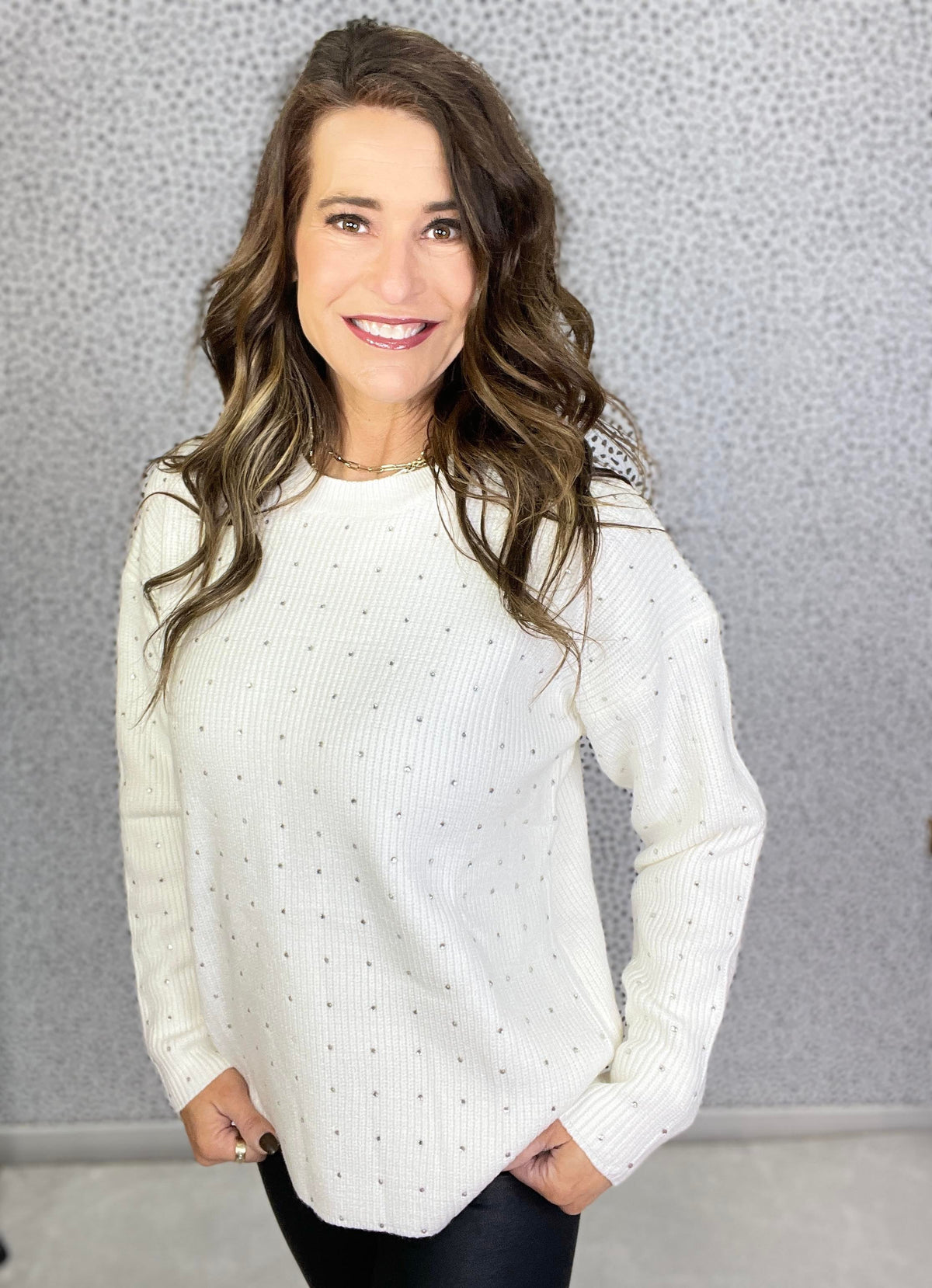 Time To Shine Rhinestone Detail Sweater