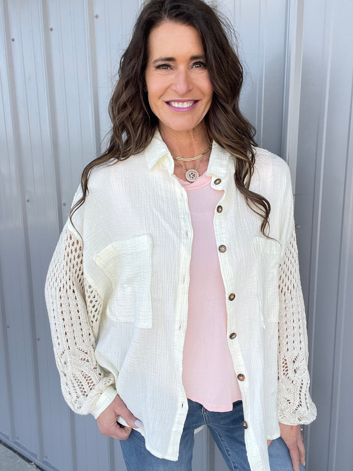 Pol Woven Ways Open Weave Sleeve Gauze Button Down Shirt In 9 Colors *Final Sale*