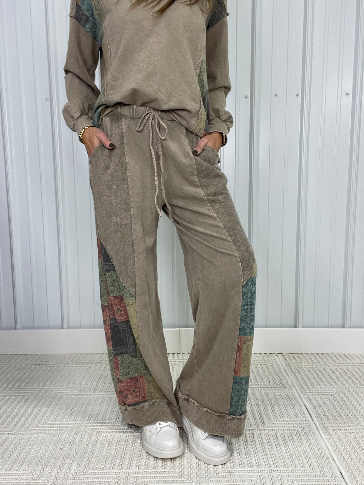 Patchwork Journey Wide Leg Pants in 2 Colors