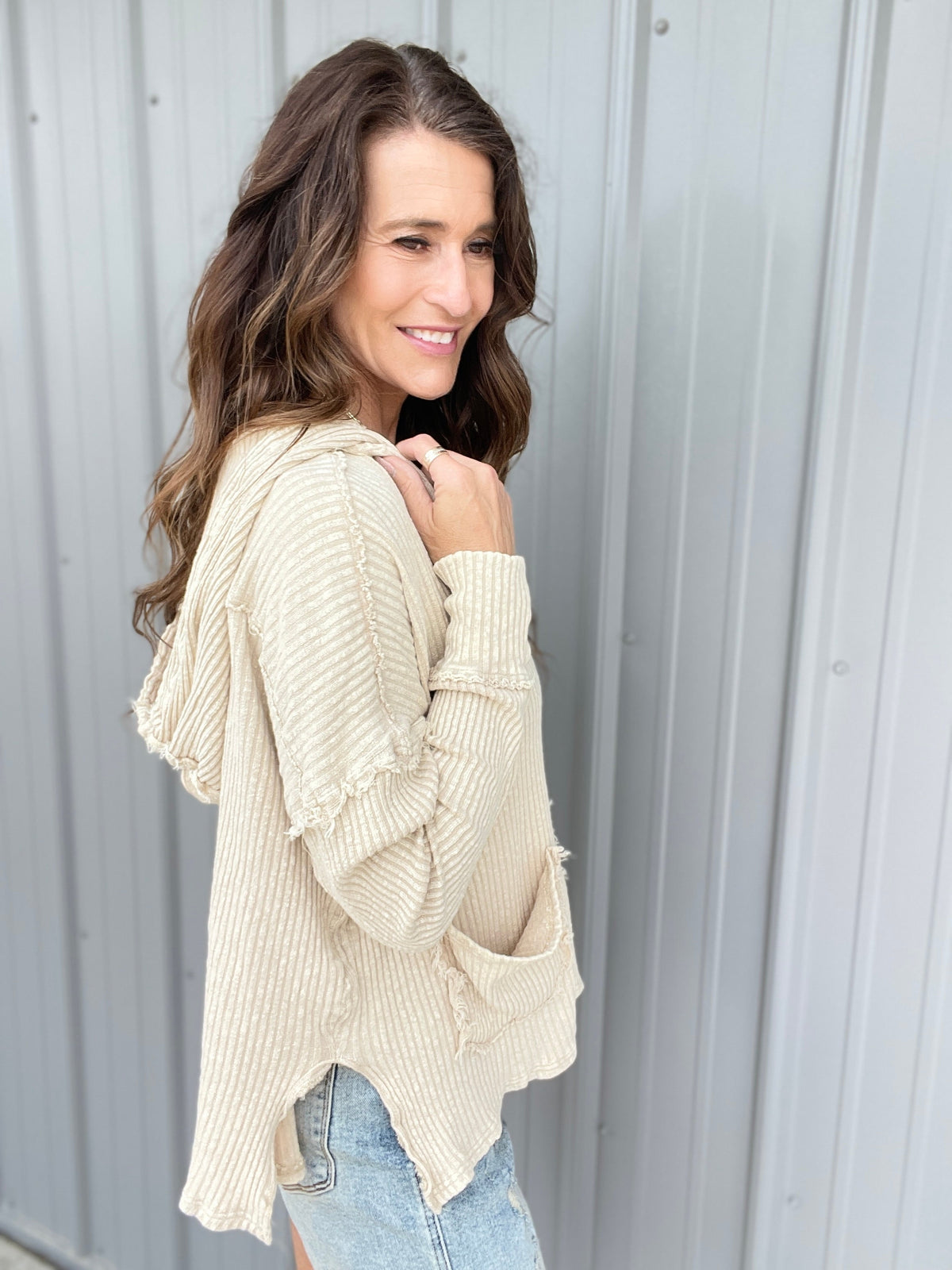 Set Your Goals Rib Knit Hoodie In 7 Colors: Khaki, Plum, Mocha, Blue, Mushroom, Oatmeal, Sage *Final Sale*
