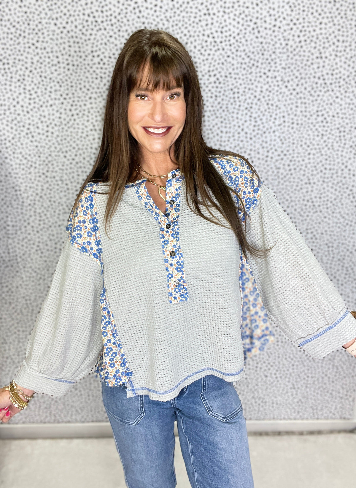 POL Pretty Posies Floral Contrast Balloon 3/4 Sleeves *Final Sale*