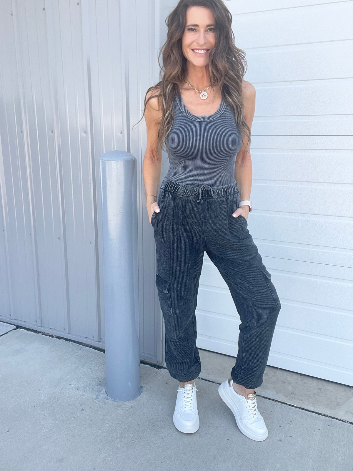 Corded Snow Washed Relaxed Jogger In 3 Colors: Black, Light Mocha, Light Purple