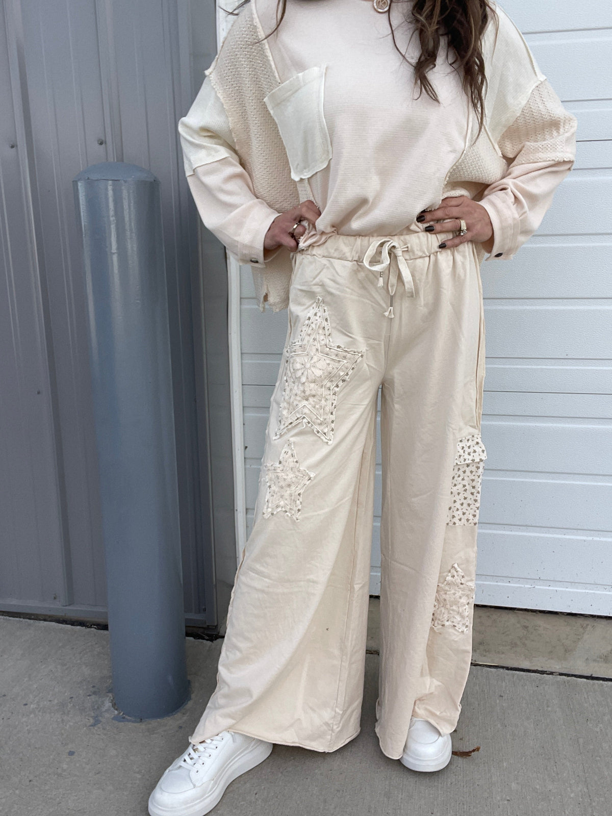 POL Star Light Star Bright Wide Leg Star Patch Pants In 2 Colors *Final Sale*