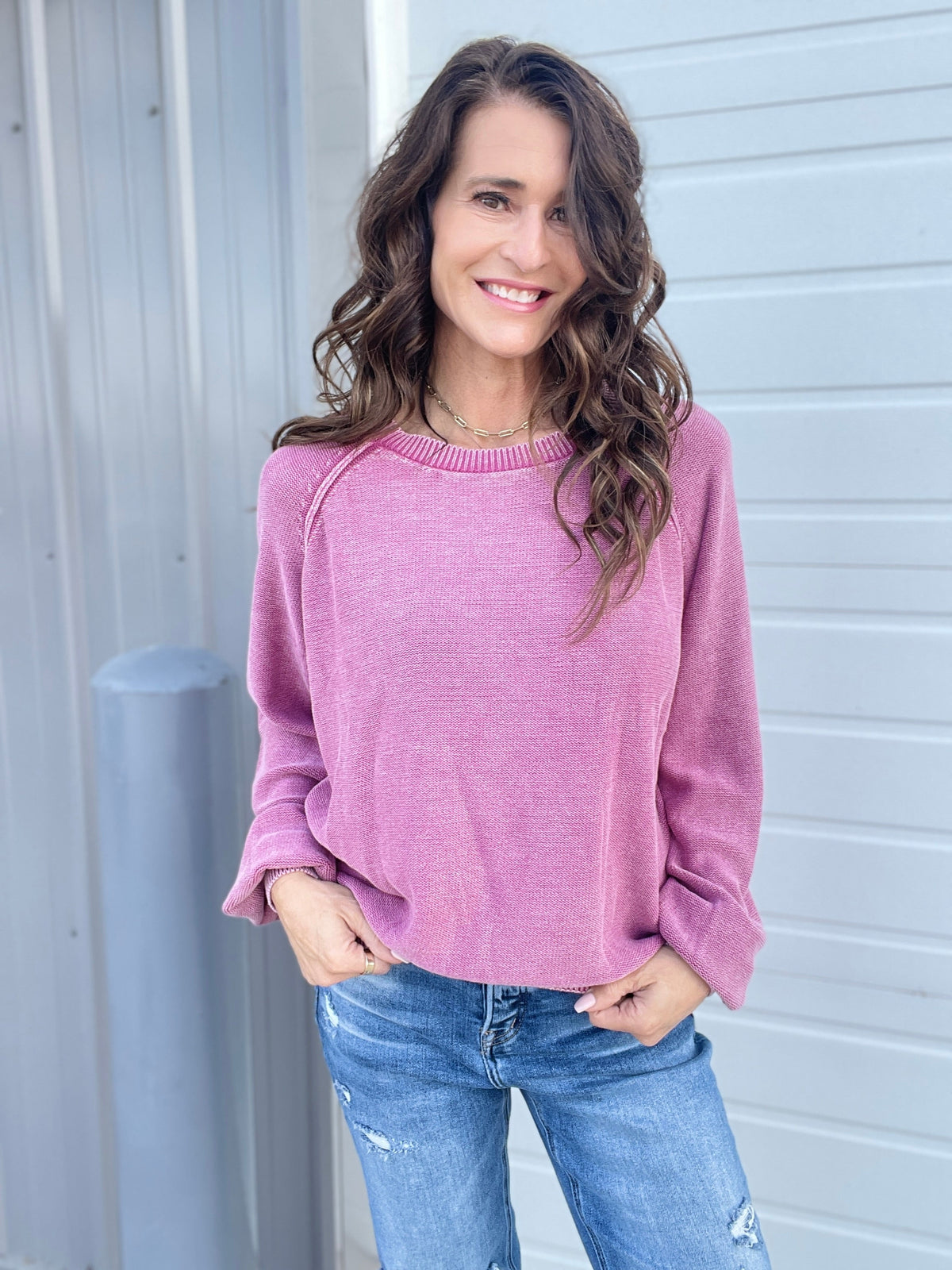 Love For Me Mineral Washed Sweater In 2 Colors