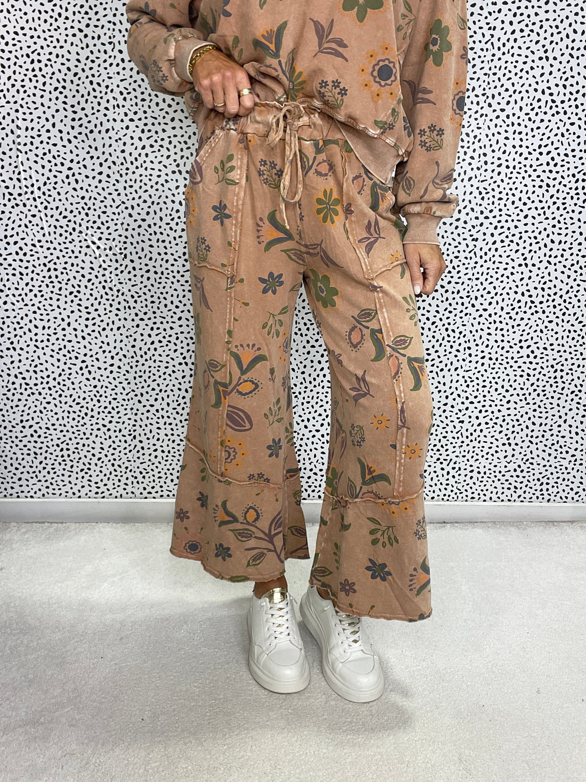 Find My Way Floral Print Terry Pants In 3 Colors