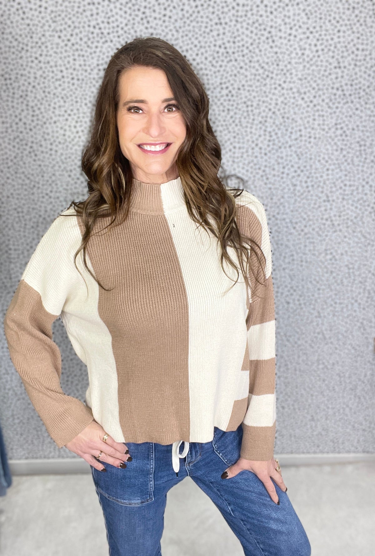 Secret To Hold Mock Neck Striped Sweater In 2 Colors *Final Sale*