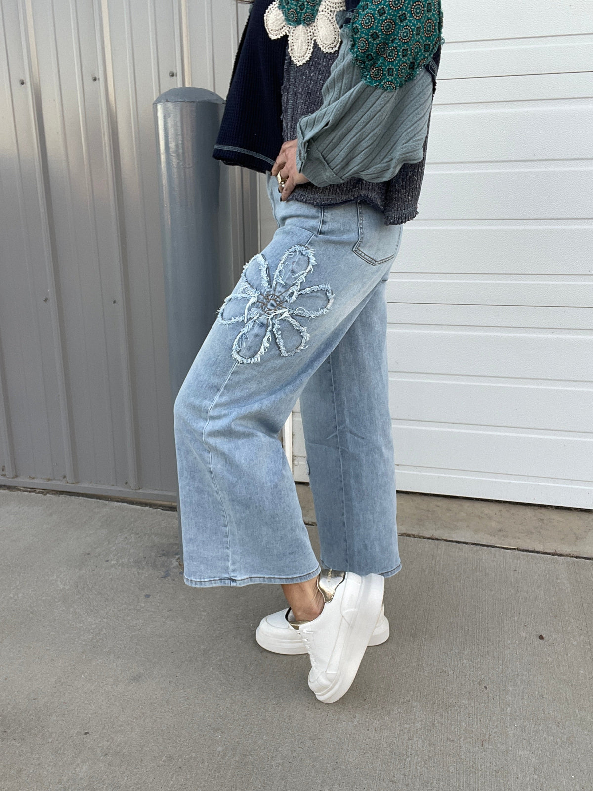Garden Pick Flower Patch Jeans In 2 Colors: Blue, Black