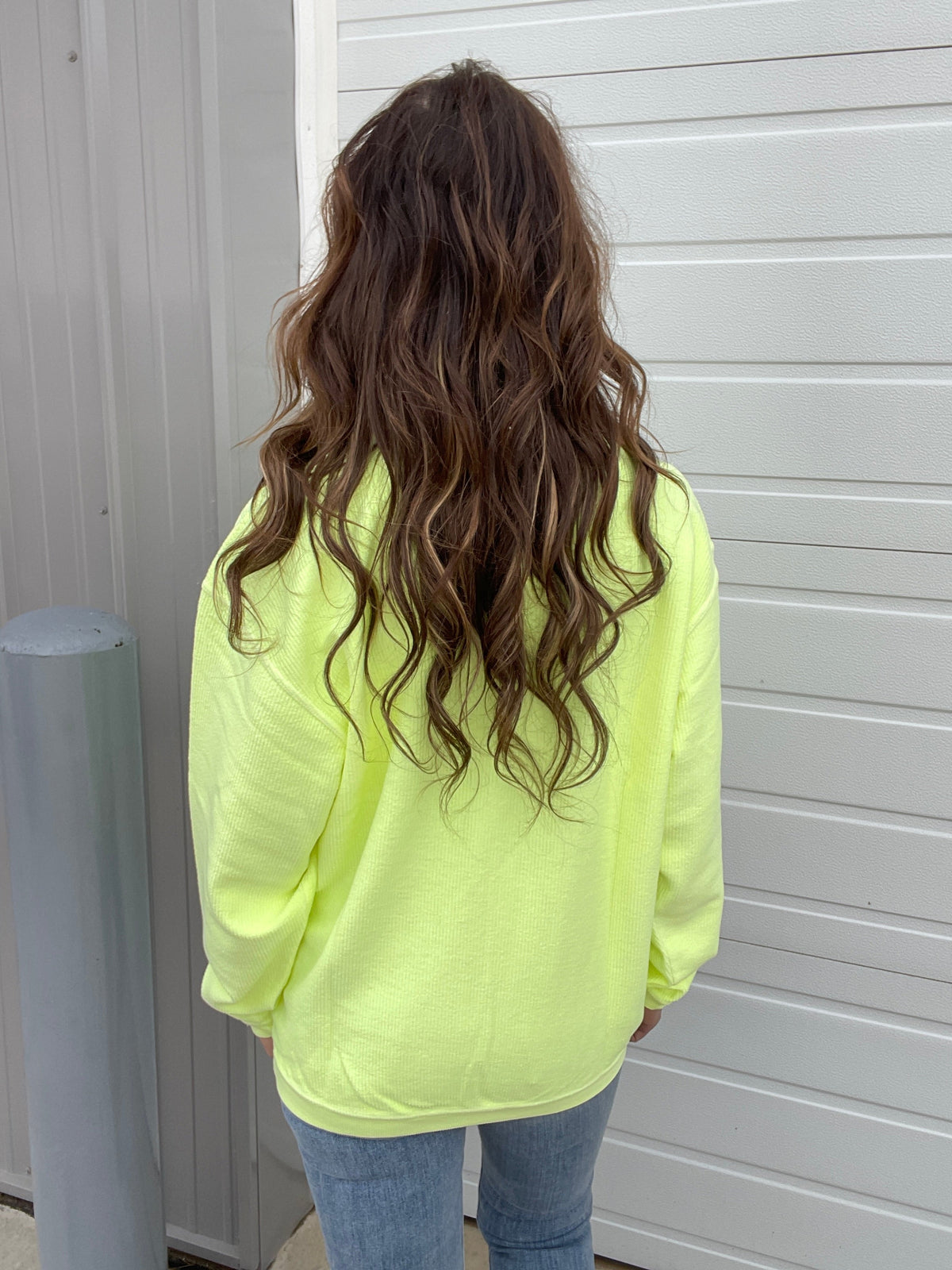 Neon Snow Washed Corded Crewneck in Neon Coral, Yellow, Pink, Lime